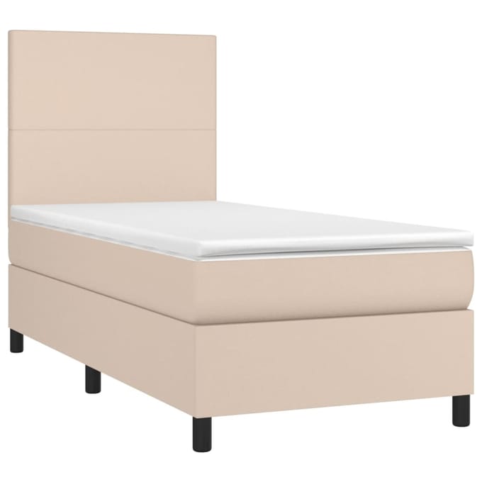 vidaXL - Boxspring - met - matras - en - LED - kunstleer - cappuccinokleur - 90x190 - cm
