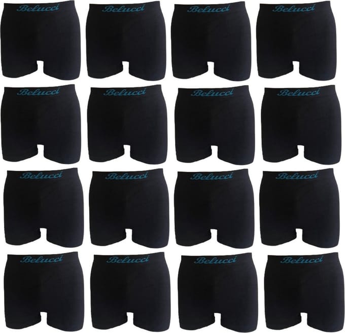 Belucci Microfiber Mega Pack Zwarte Heren Boxershorts - 16 -pack - Maat M/L