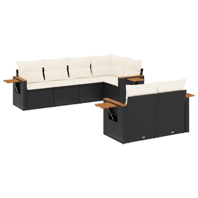 vidaXL - 7-delige - Loungeset - met - kussens - poly - rattan - zwart
