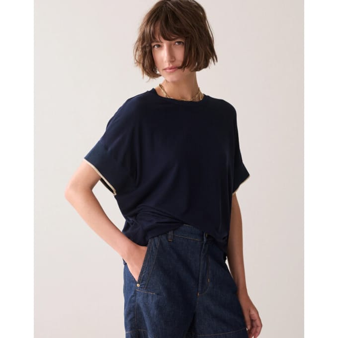 Summum 3s5326-30790 413 top boxy knit trims blue noir