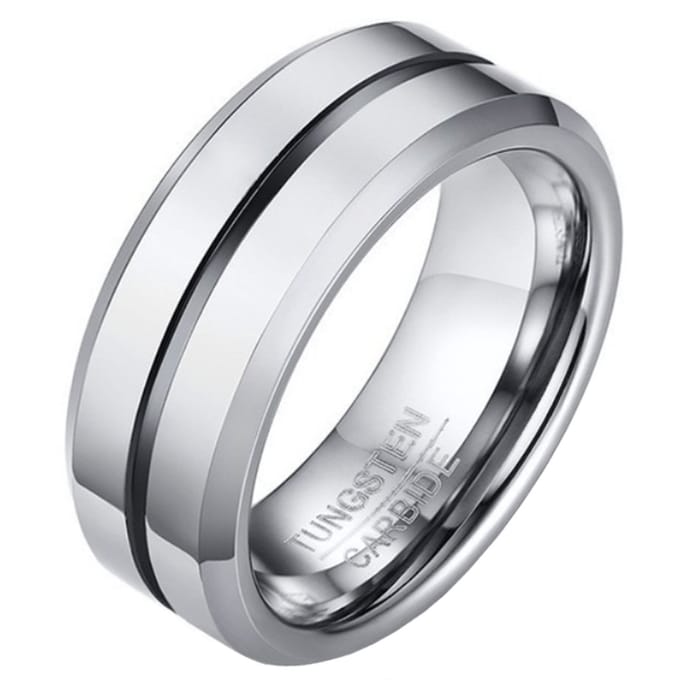 Wolfraam heren ring zilverkleurig met Zwarte streep-21mm