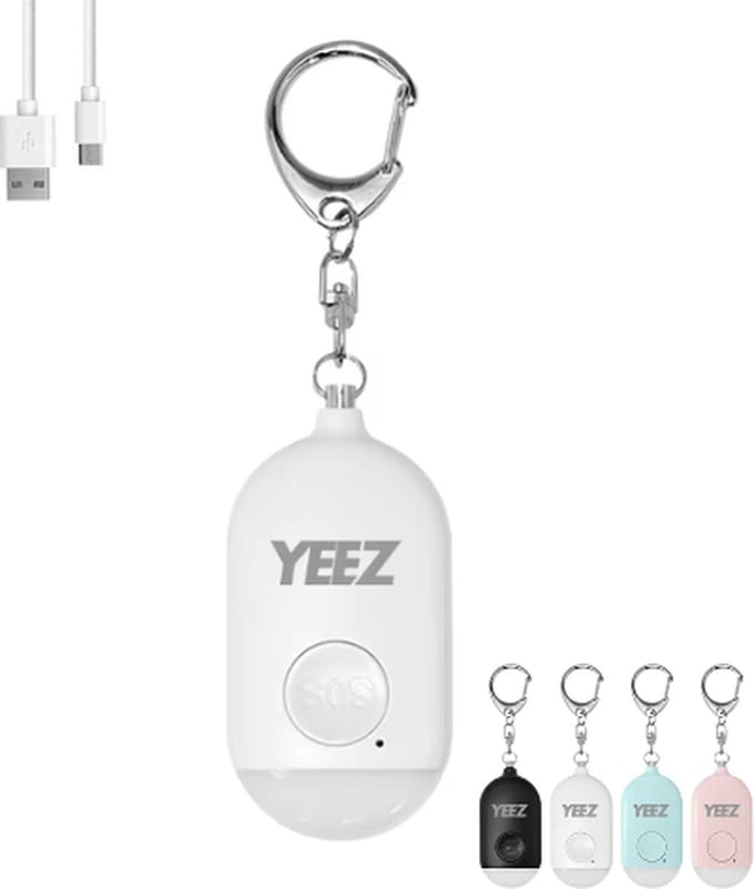 Yeez - Persoonlijke alarm - oplaadbare sleutelhangers - met led zaklamp - wit