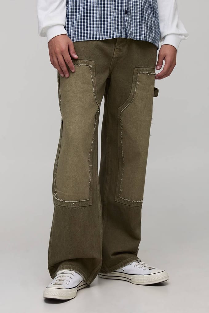 Relaxed Fit Washed Carpenter Distressed Worker Jeans | Green | Size 46R