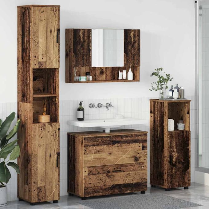vidaXL - Badkamermeubel - Set - 4 - st - Oud - Hout - 35 - x - 30 - x - 192 - cm