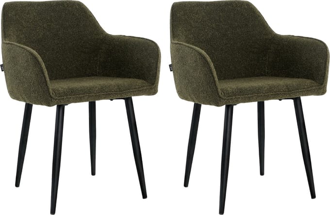 Lina® Diamond Eetkamerstoel - Groen - Set van 2 - Boucle