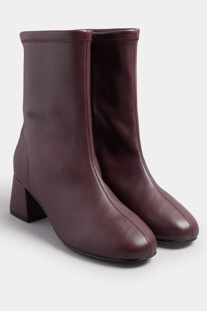 Yours Bordeauxrode Stretchlaarzen Met Blokhak En Extra Brede Eeepasvormsize 38EEE