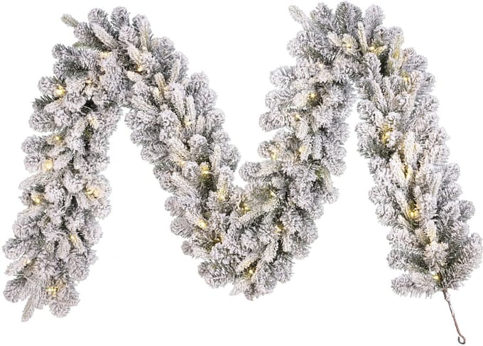 Black Box Trees Glendon Guirlande met Verlichting - Kerstguirlande met Sneeuw L270 cm - Kerst Decoratie met Lampjes - Frosted