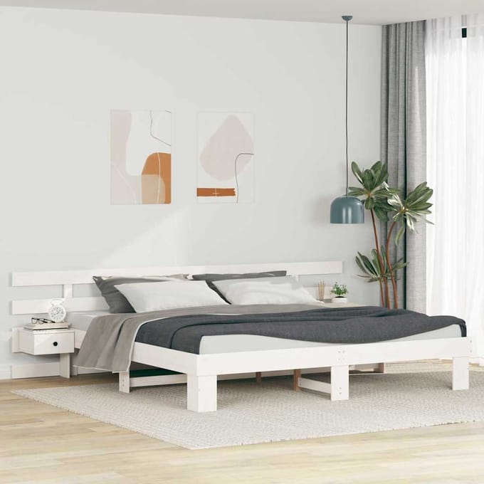 vidaXL - Bedframe - met - hoofdeinde - Wit - 200 - x - 200 - cm - Massief - grenenhout
