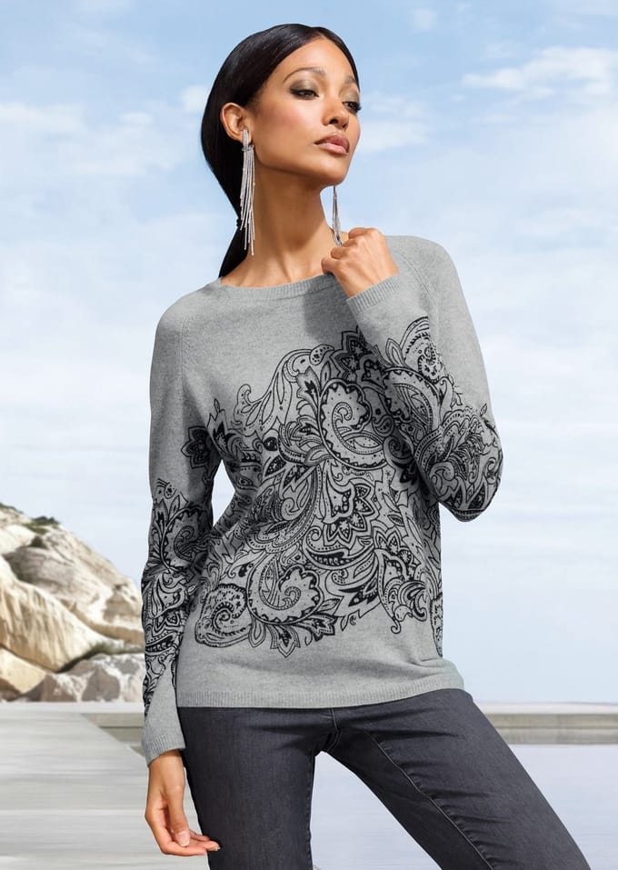 MADELEINE Gedessineerde Pullover Trui. Puur kasjmier