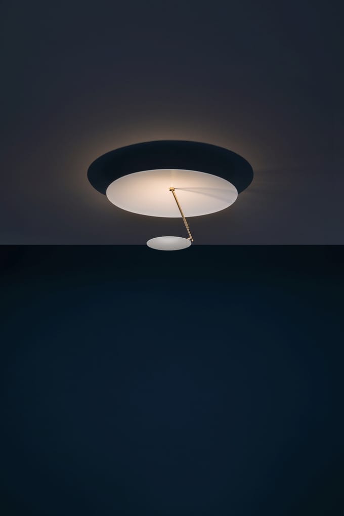 Catellani & Smith - Lederam C 150/C180 Plafondlamp - lampenkap wit - staaf satijn - schijf wit - Ø 50