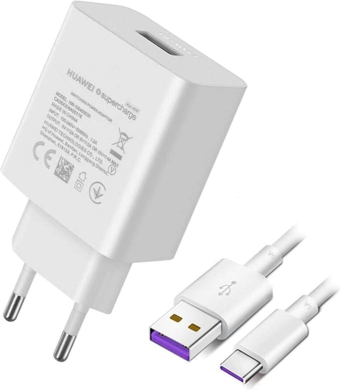 Huawei, Wandlader USB SuperCharge 40W met USB-C Kabel, Wit