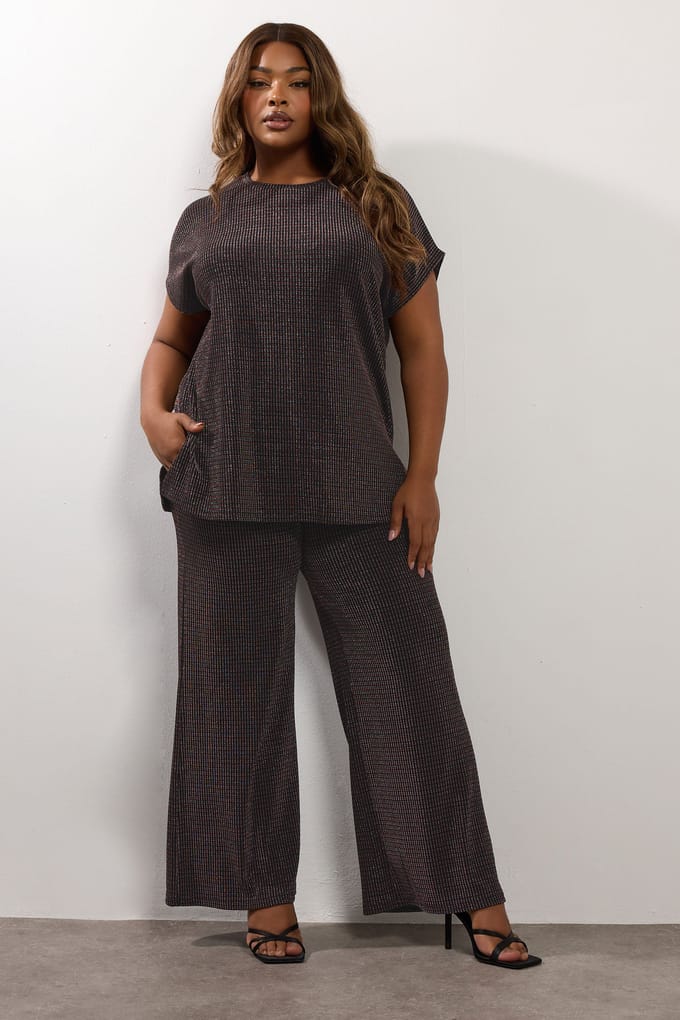 Yours Zwarte Metallic Wijde Broek Size 46