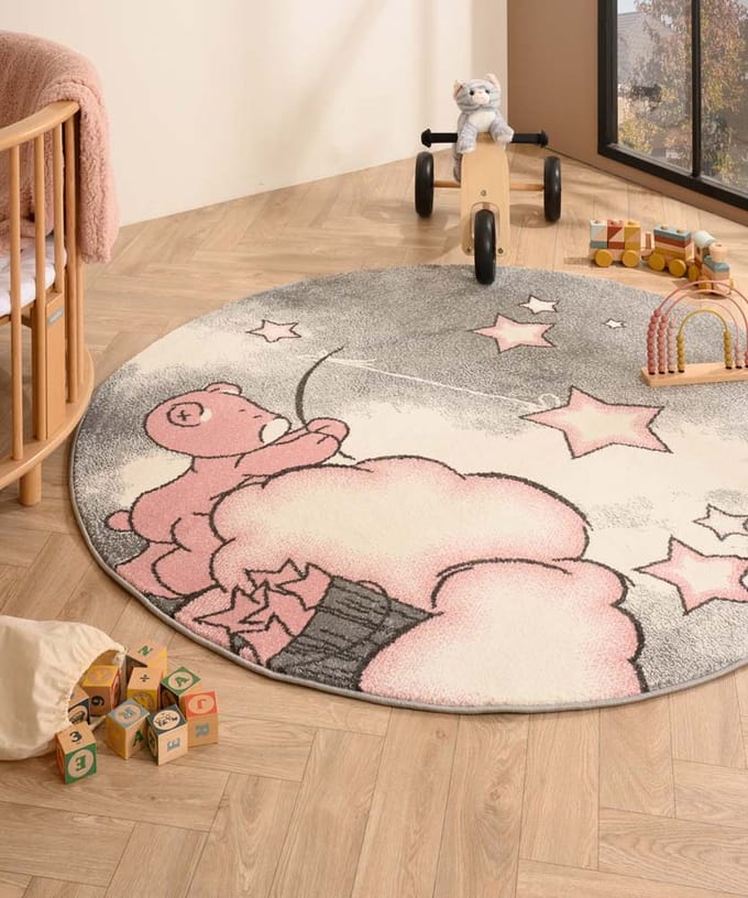 Rond kindervloerkleed beer - Dreams roze 160