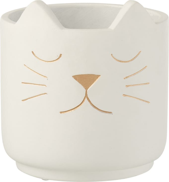 J-Line bloempot Kat voor binnen - cement - wit/goud - medium - Ø 16 cm