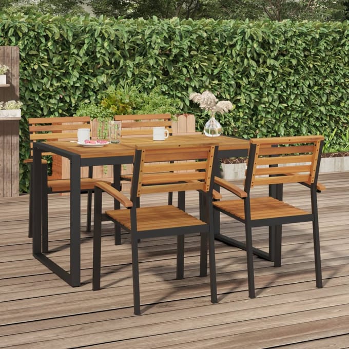 vidaXL - Tuinstoelen - 4 - st - stapelbaar - massief - acaciahout - en - metaal