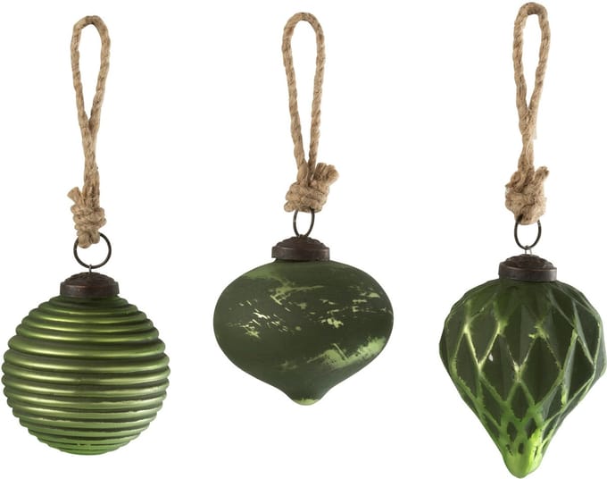 J-Line kerstbal Geoxideerd - glas - groen - small - 3 stuks
