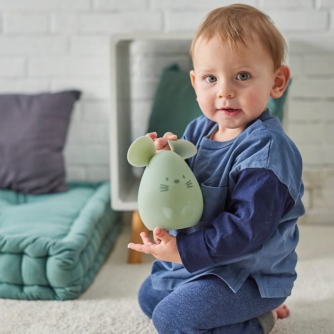 Nattou Silicone - Nachtlamp voor Baby's - Muis - 11 cm - Groen