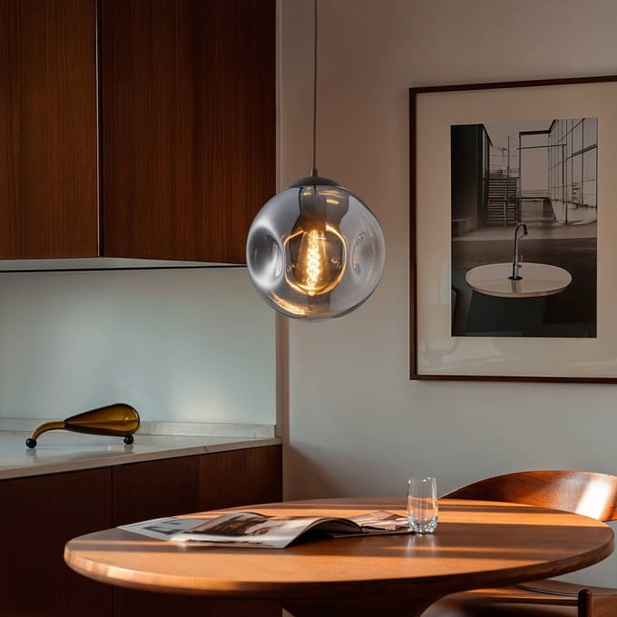 Lindby - hanglamp - 1licht - Glas, ijzer - H: 24 cm - E27 - rookgrijs, koffie