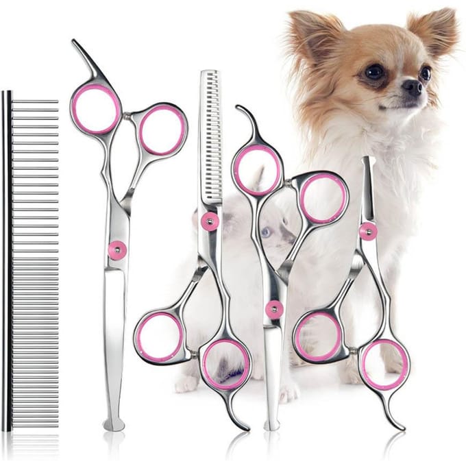 6 stuks/set Huisdier Hond Haar Knippen Professionele Scharen Kappersscharen Uitdunningsgereedschap Kit met Kam white