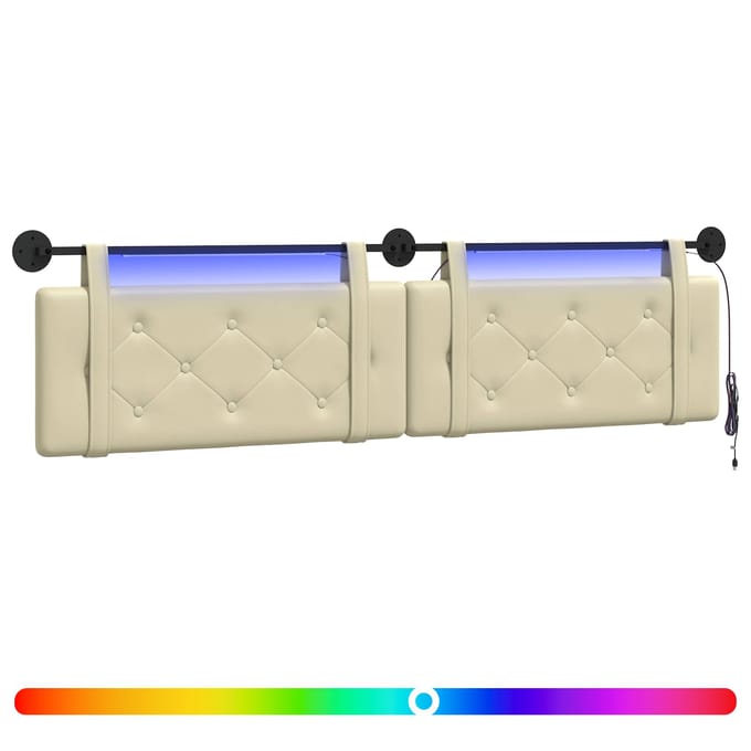 vidaXL - Hangend - hoofdbord - Met - LED-verlichting - Crèmekleurig - Kunstleer