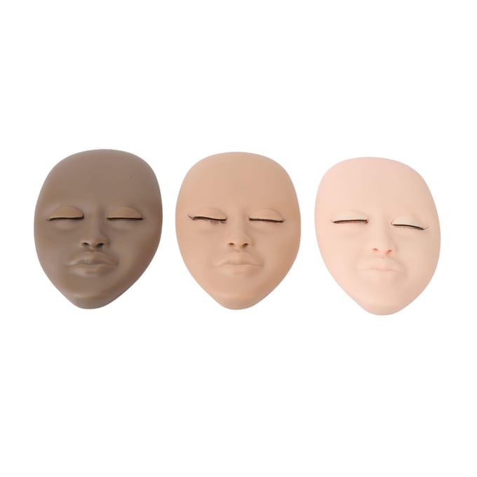 3 stuks Wimper Mannequin Hoofd Wimperextension Oefenpop Hoofd met Vervangbaar Ooglid Enkele Laag beige