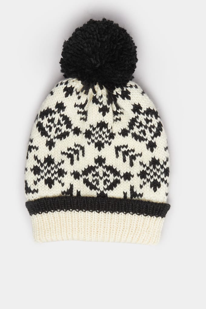 Yours Ivoorwitte Fairisle Pompom Bobble Hoedsize One Size