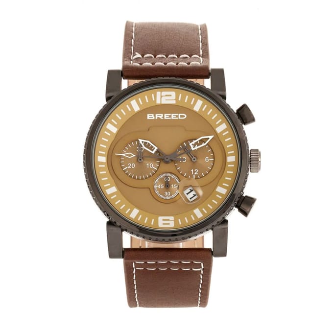 Breed Ryker chronograaf horloge met leren bandje met datum