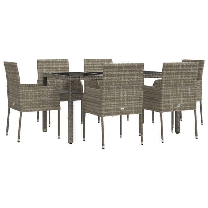 vidaXL - 7-delige - Tuinset - met - kussens - poly - rattan - grijs