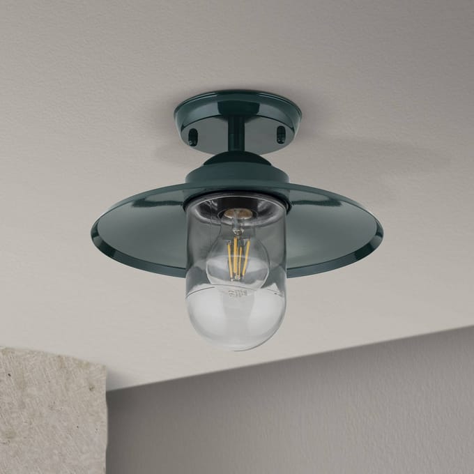 ORION Buiten plafondlamp Edward, groen, Ø 27,5 cm, aluminium/glas