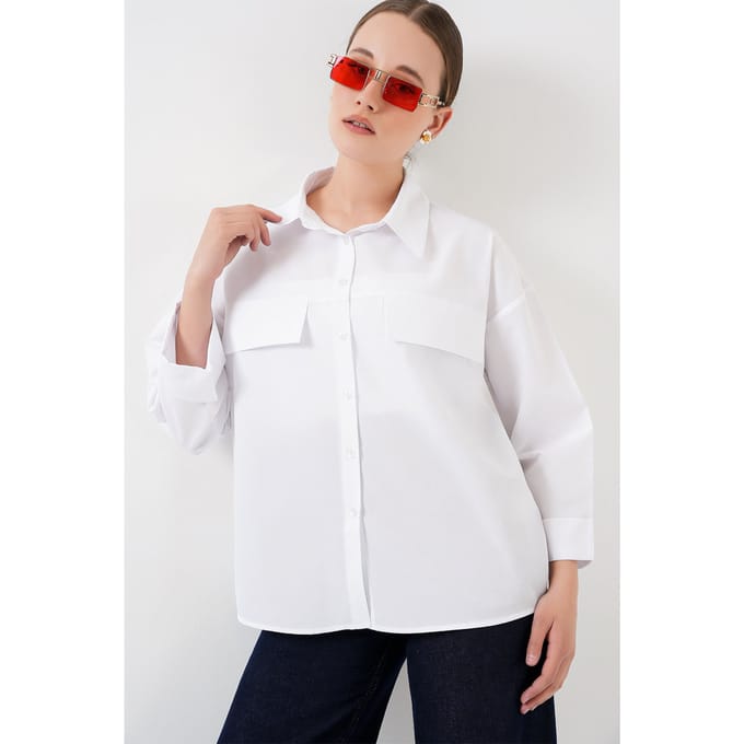 Losse Fit Poplin Overhemd met Zak