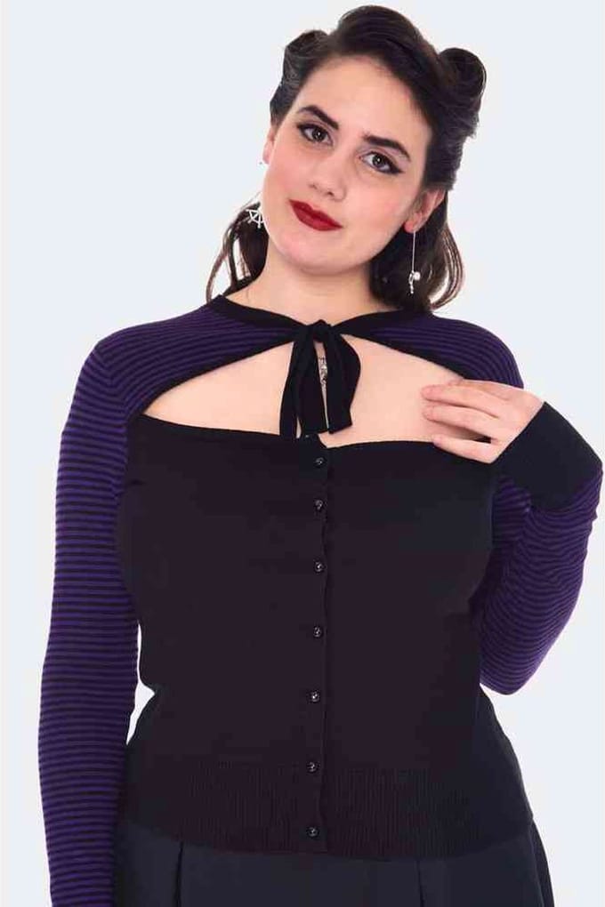 Voodoo Vixen - Cut Out Striped Cardigan - M - Multicolours