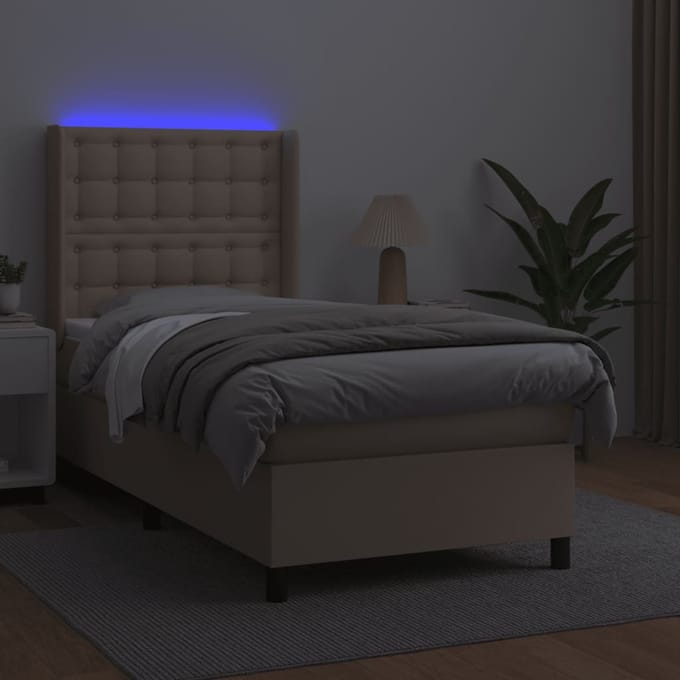 vidaXL - Boxspring - met - matras - en - LED - kunstleer - cappuccinokleur - 100x200cm