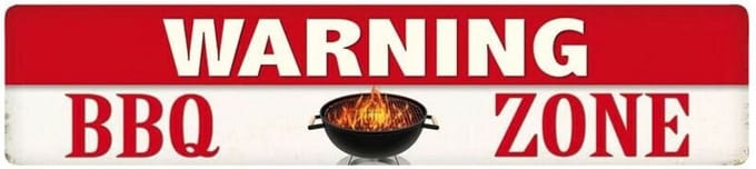 Warning BBQ Zone Metalen Bord 46 x 10 cm
