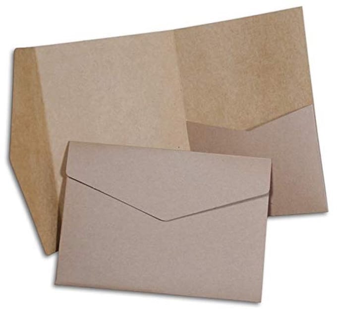 Pocketfold Bruiloft Uitnodigingen B6 Kraftpapier - 20 Stuks met Enveloppen