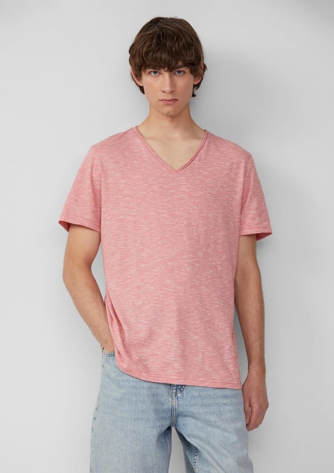QS - male - T-shirt in gemêleerd met rolrand