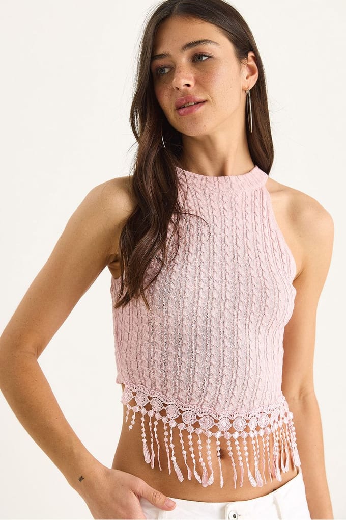 Gestructureerde Halter Crop Blouse