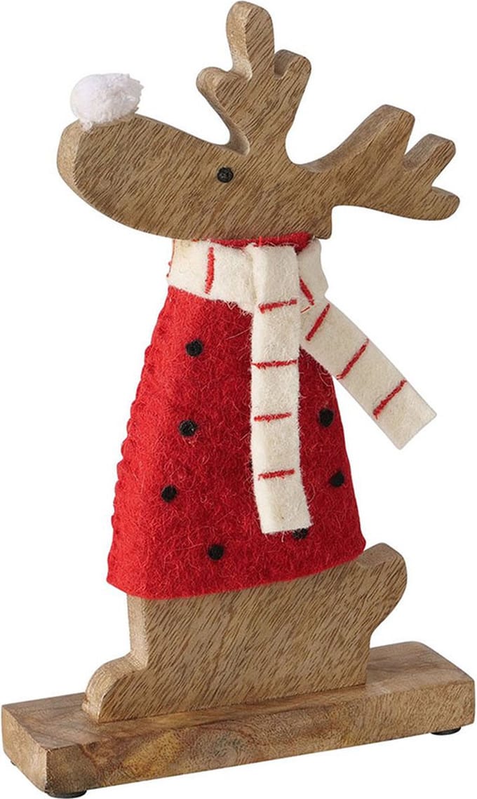 Houten rendiertje kerst rood van Hout met vilt 25 cm