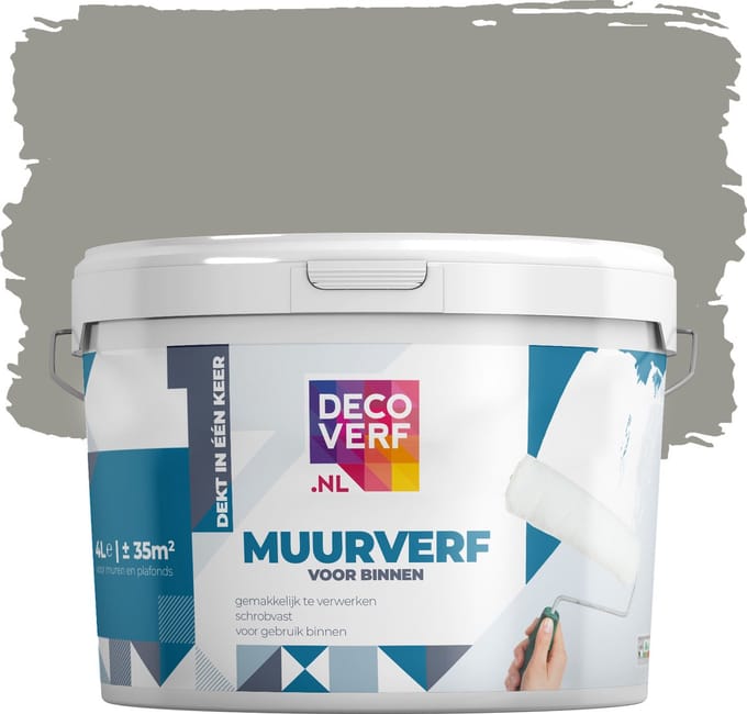 Decoverf muurverf mat kleigrijs, 4L