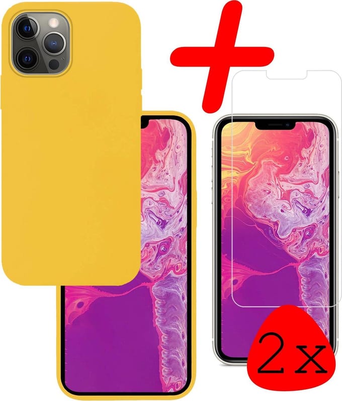 Hoesje Met 2x Screenprotector - Geschikt voor Apple iPhone 13 Pro Max - Sterk & Shockproof - Back Cover - Siliconen Case - Telefoon Hoes - Geel