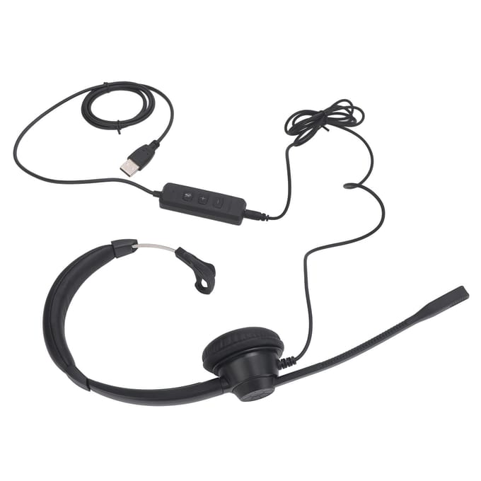 Telefoonheadset Zwart Bekabeld met Ruisonderdrukkende Microfoon USB Enkeloorsheadset met USB naar