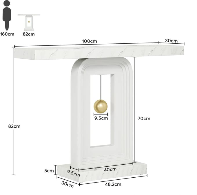 MODENUIT Consoletafel - Smal Model Met Vierkante Basis - Voor Hal En Woonkamer - Marmerlook En MDF - 100 Cm - Wit