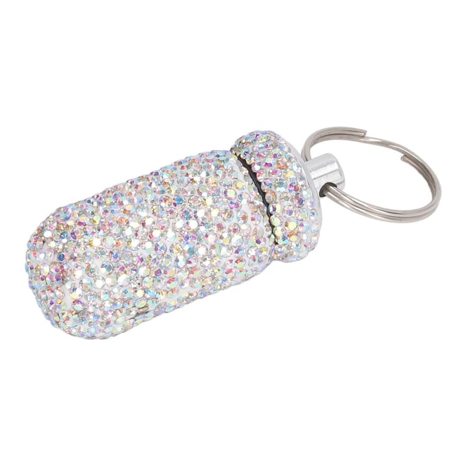 Strass Medicijnfles Container Aluminiumlegering Draagbare Capsules Opbergkoffer Doos met Sleutelhanger white