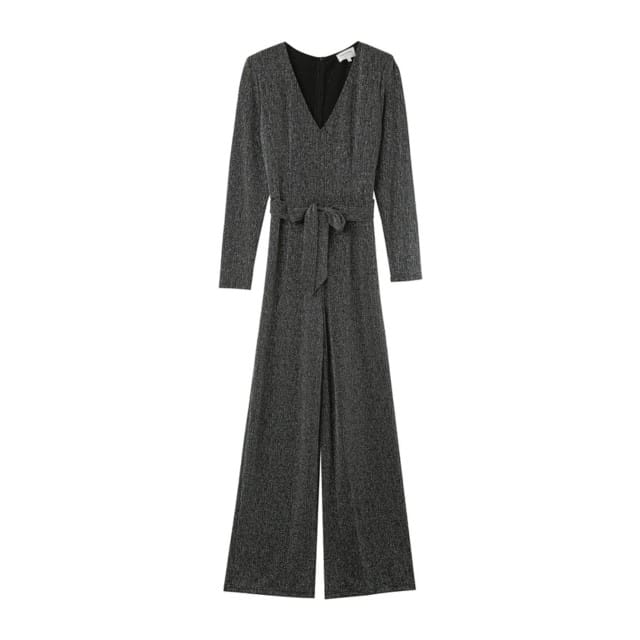Zilveren glitter jumpsuit met V-Hals Olivia - Grace & Mila