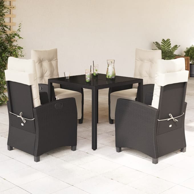 vidaXL - 5-delige - Tuinset - met - kussens - poly - rattan - zwart