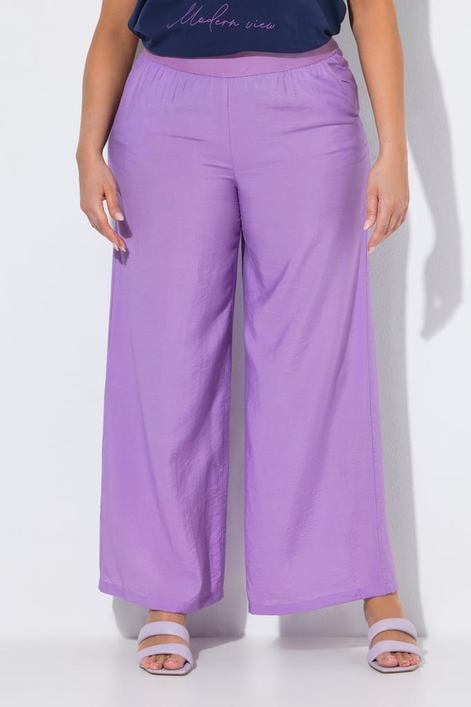 Ulla Popken - Dames - Instapbroek wijde pijpen structuur elastische tailleband - Licht violet - Maat 46+
