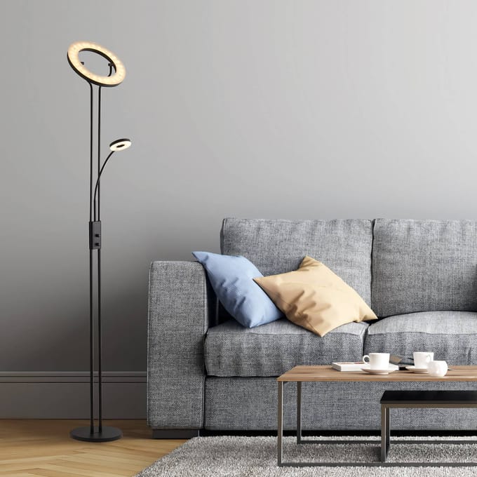Searchlight LED vloerlamp Mother & Child, zwart, leeslamp, dimbaar