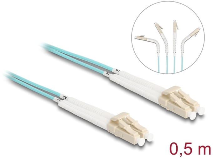 Delock Optical Fiber Cable LC Duplex to LC Duplex Multi-mode OM3 angled 0.5 m