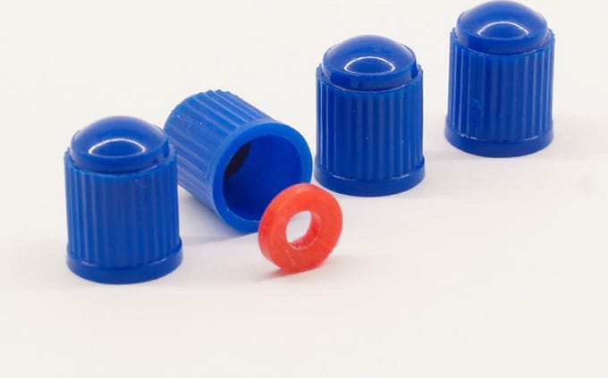 Schrader (auto) ventiel - Blauw kunststof met rubberen ring ventieldoppen