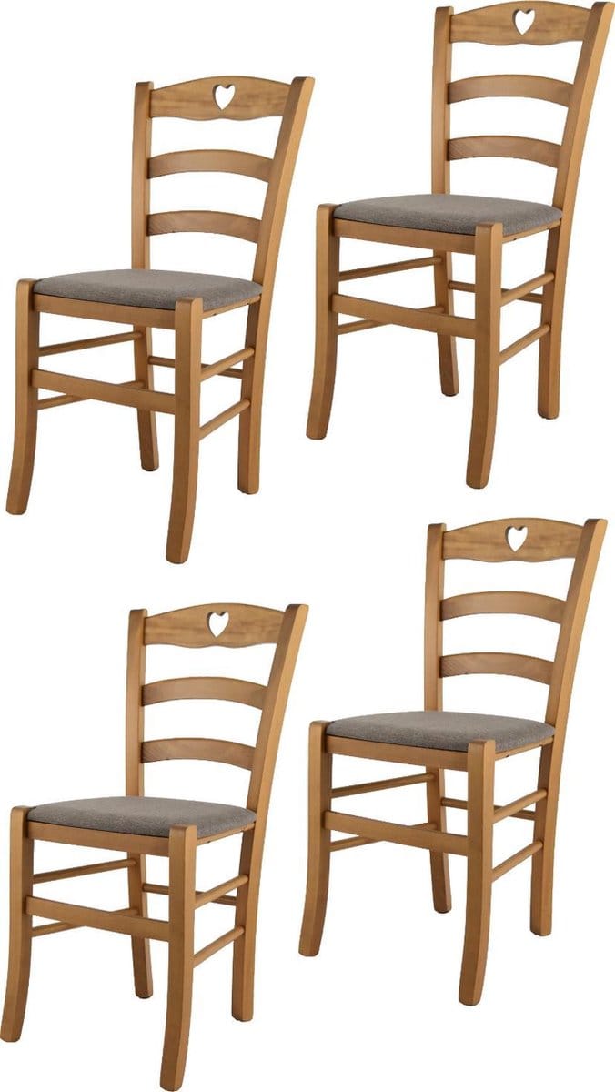Tommychairs Cuore - Eetkamerstoelen - Set van 4 - Eikenhout - Stof