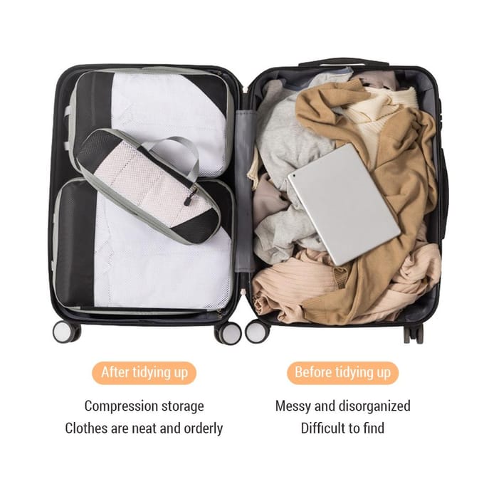 1 set compressieverpakkingsblokjes samendrukbare reisverpakkingsorganizer voor handbagage
